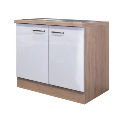 Flex-Well Spülenunterschrank „Valero“, 100x82,2x57,1 cm, weiß/Sonoma Eiche, inkl. Spüle