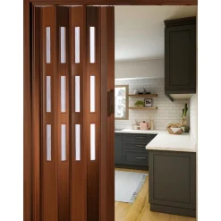 FORTE Kunststoff-Falttür Luciana B 88,5 x H 202 cm Mahagoni 3 Fenster