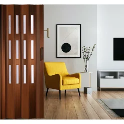 FORTE Kunststoff-Falttür Luciana B 88,5 x H 202 cm Mahagoni 3 Fenster