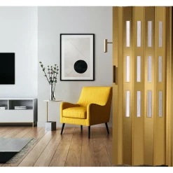 FORTE Kunststoff-Falttür Luciana B 88,5 x H 202 cm Eiche hell 3 Fenster