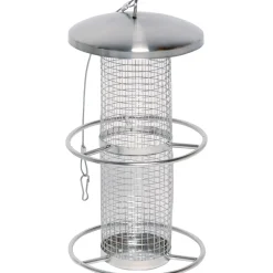 Futterspender mit Gitterröhre mit Anflugringen 14 x 14 x 26 cm Metall Silber