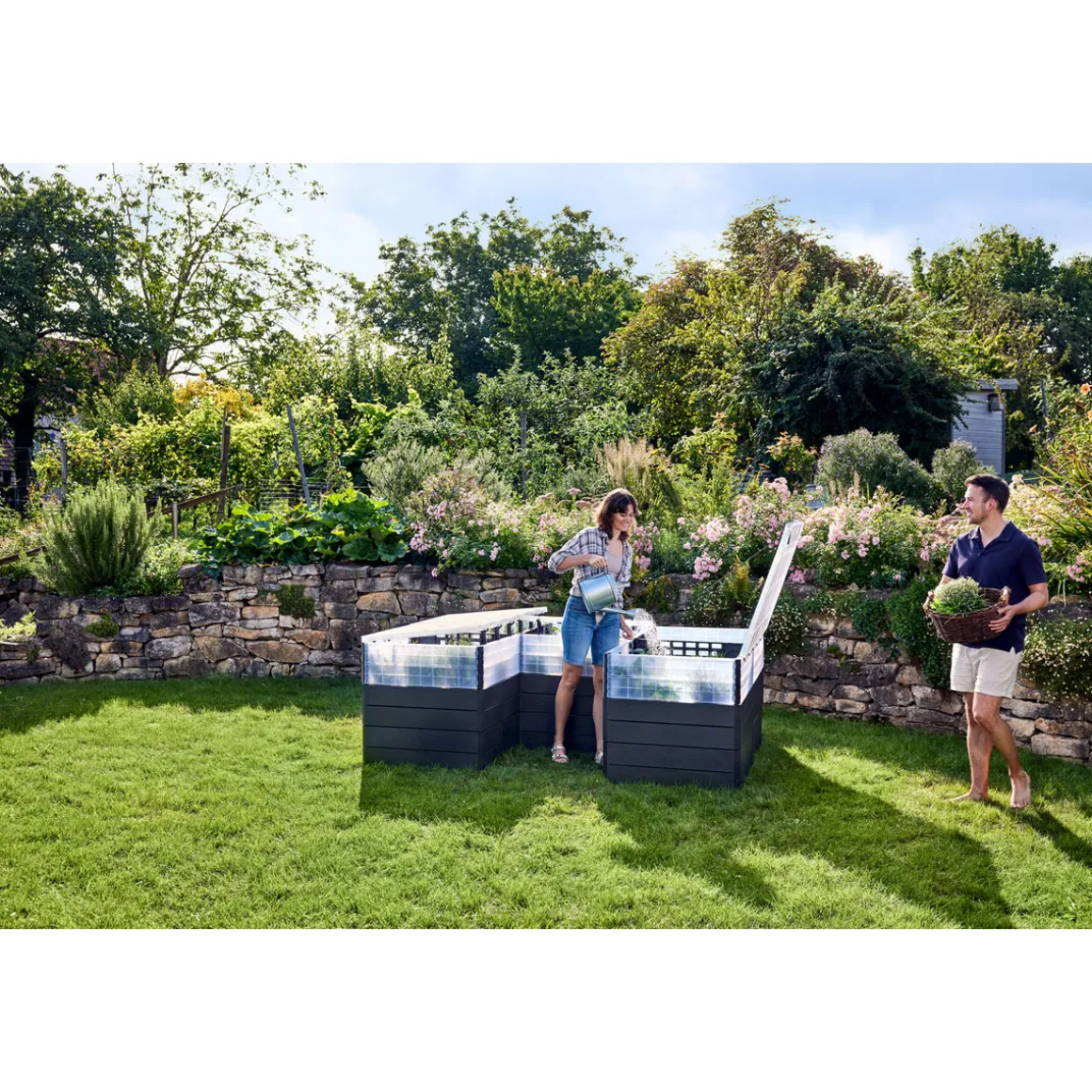 Garantia Hochbeet Ergo Quadro TurboPlus U L 80t Stone, inkl. FLORA Wassersparsystem