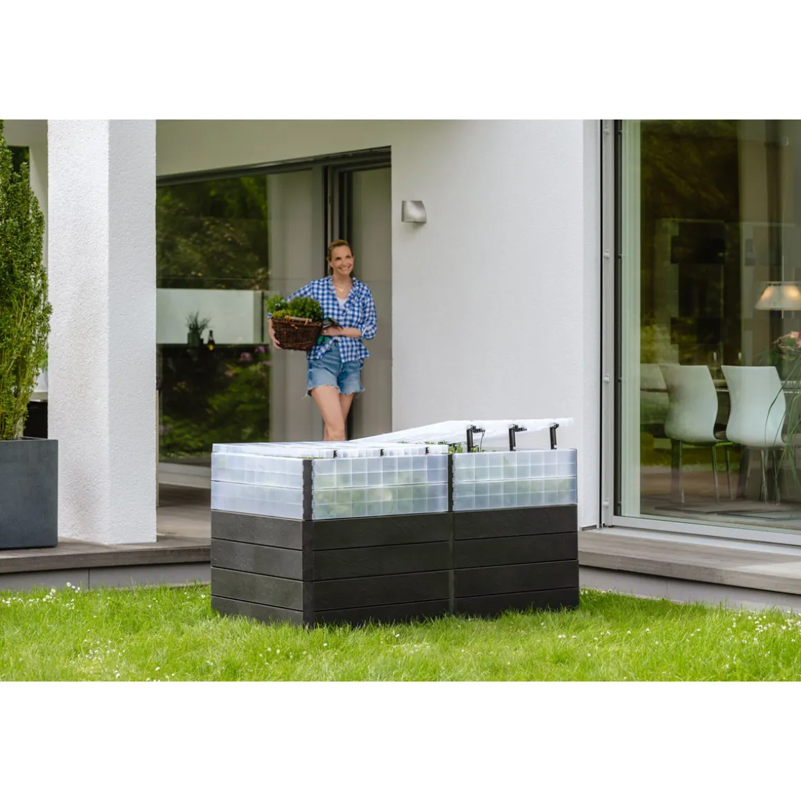 Garantia Hochbeet Ergo Quadro TurboPlus 2 L 80 Stone, inkl. FLORA Wassersparsystem