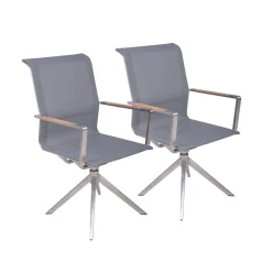 Garden Pleasure Drehstuhl SALIDA. 2er Set Edelstahl, Kunststoffgewebe, Teakholz