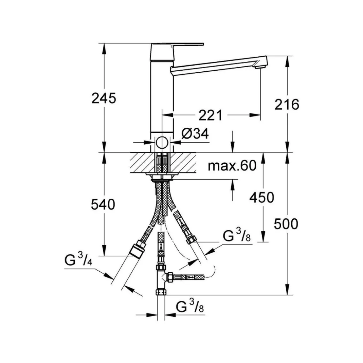 Grohe Einhand-Spültischbatterie Get Auslauf mittelhoch integrierte Vorabsperrung