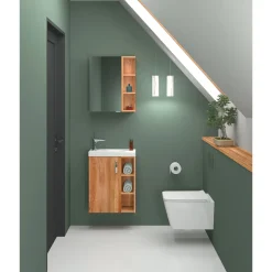 Gäste Spiegelschrank Karo Wotan Eiche, 1 Tür, 4 offene Fächer, 2 Glaseinlegeböden, B50cm