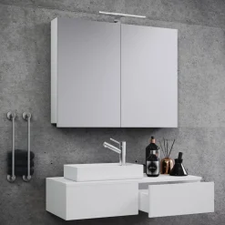 Gäste-Waschplatz Gudas 3-teilig mit Spiegelschrank weiß