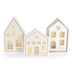 Haus mit LED 2 x AAA exklusive Timer 3-fach sortiert Holz 11 x 3,5 x 12,5 cm