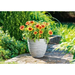 Haveson Pflanzgefäß Big Groove rund Durchmesser 40 x 37 cm Light cement