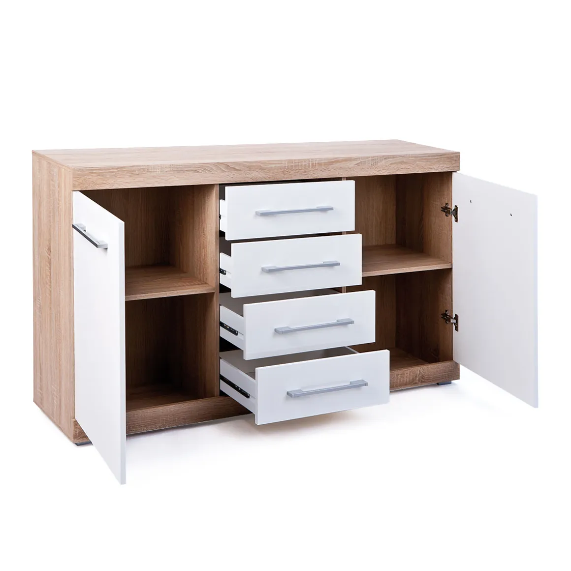 Inter Link Kommode „Lublin Typ 4“, Eiche Sonoma, weiß, 155x87x40 cm