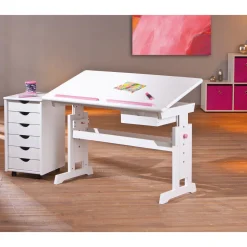 Inter Link Schreibtisch „Baru“, mit Schublade, rosa weiß, 109x90x55 cm