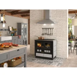 Justus Festbrennstoffherd Rustico schwarz Speckstein rechts