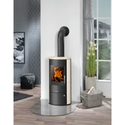 Kaminofen Austin 5 5kW Stahl sw.Kalkstein Cream Anschl. oben 150mm