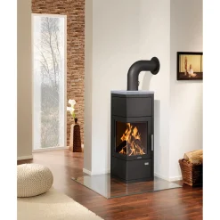Kaminofen Diego Wärme PLUS StahlSchwarz mit Abdeckplatte Speckstein