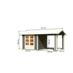 Karibu Blockbohlenhaus Theres 3 terragrau mit Dachausbauelement