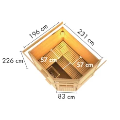 Karibu Saunahaus- Set „Mikka“ terragrau mit Ofen 9 kW Bio ext. Steuerung