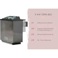 Karibu Saunahaus- Set „Mikka“ terragrau mit Ofen 9 kW Bio ext. Steuerung