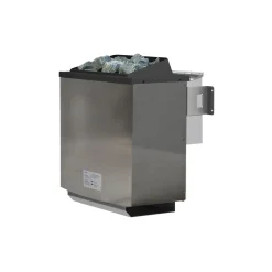 Karibu Saunahaus- Set „Mikka“ terragrau mit Ofen 9 kW Bio ext. Steuerung