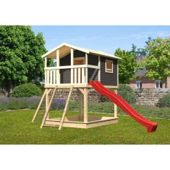 Karibu Stelzenhaus Benjamin natur inkl Rutsche rot und Netzrampe