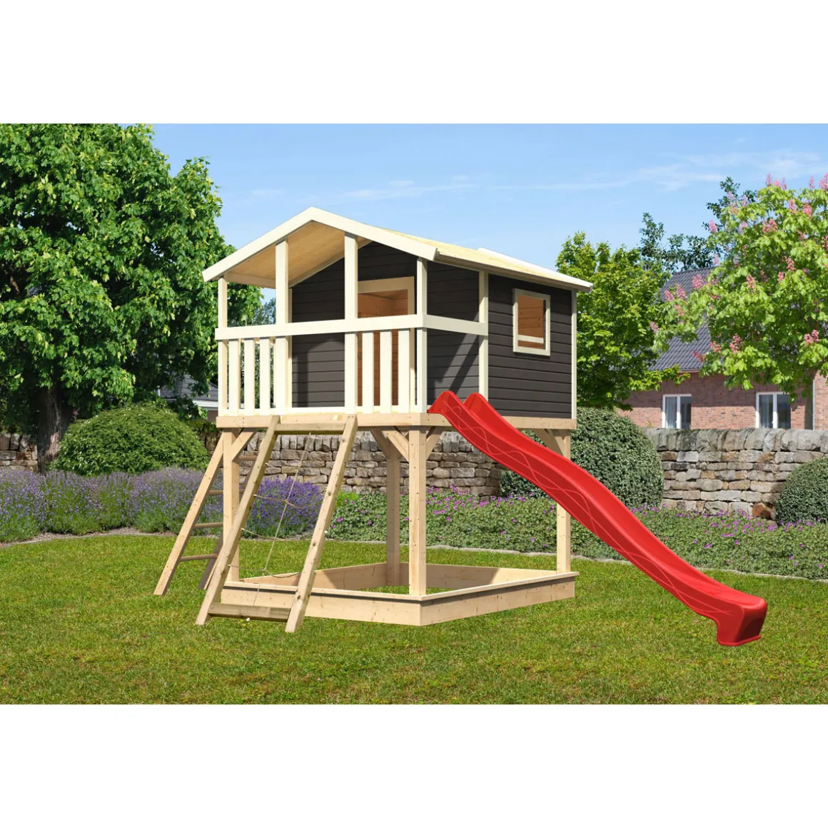 Karibu Stelzenhaus Benjamin natur inkl Rutsche rot und Netzrampe