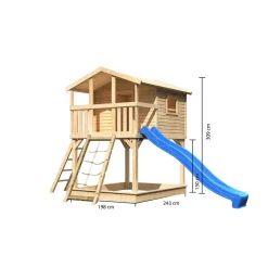 Karibu Stelzenhaus Benjamin natur inkl Rutsche blau und Netzrampe