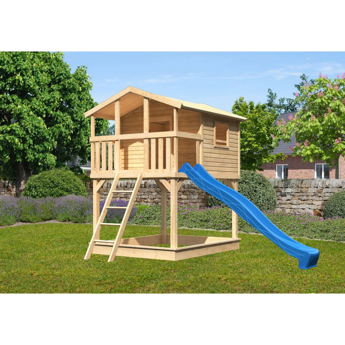 Karibu Stelzenhaus Benjamin naturbelassen inkl Rutsche blau