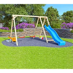 Karibu Doppelschaukel Felix mit Klettergerüst und Rutsche