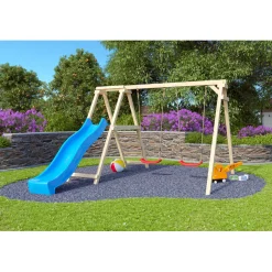 Karibu Doppelschaukel Felix mit Klettergerüst und Rutsche