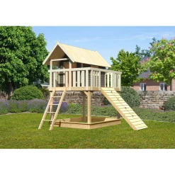 Karibu Fidel und Holzrampe terragrau ohne Rutsche