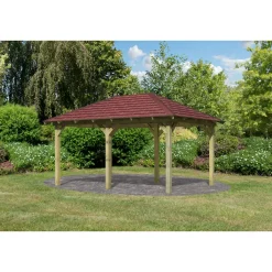 Karibu Holzpavillon Perida Massivholz kdi im Set mit Schindeln