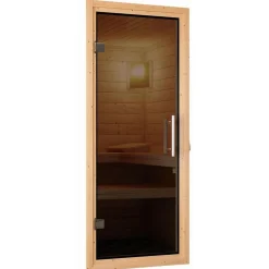 Karibu Sauna Malin Eckeinstieg 9 kW externe Strg modern Tür graphit ohne Kranz