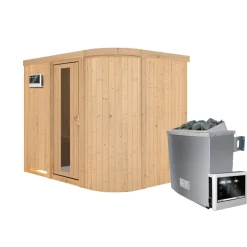 Karibu Sauna Titania 4 Fronteinstieg 9 kW Ofen externe Strg kein Kranz Energiespartür