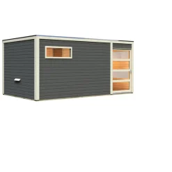 Karibu Saunahaus Hygge 38 mm ohne Ofen Klarglas-Tür terragrau