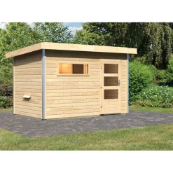 Karibu Saunahaus Skrollan 1 38 mm ohne Ofen moderne Tür