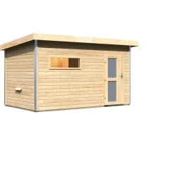 Karibu Saunahaus Skrollan 38 mm ohne Ofen Milchglastür