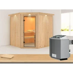 Karibu Systemsauna Jarin 68 mm 9 kW Ofen integr Strg mit Dachkranz