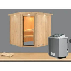 Karibu Systemsauna Jarin 68 mm 9 kW Ofen integr Strg mit Dachkranz
