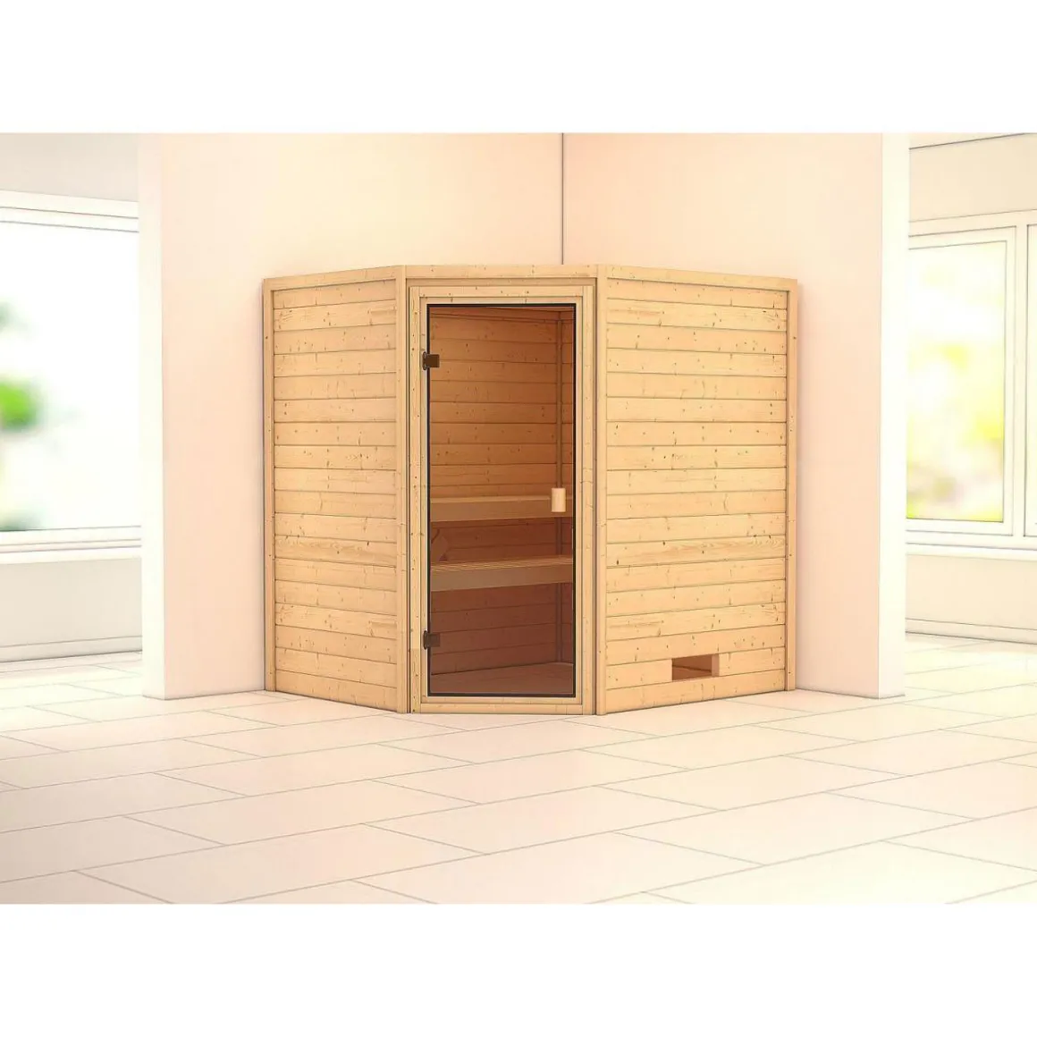 Karibu Systemsauna Mia Eckeinstieg ohne Kranz ohne Ofen