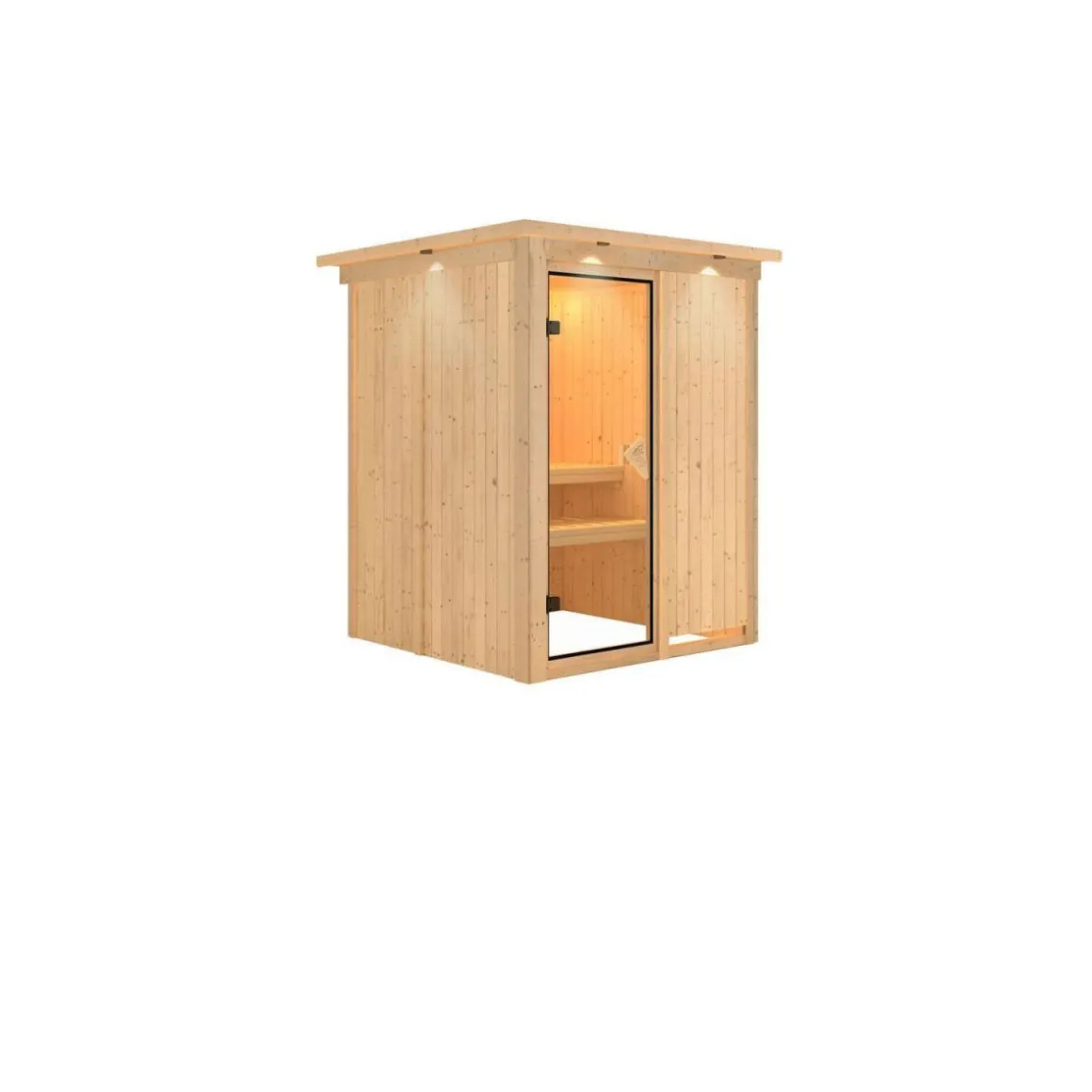 Karibu Systemsauna Minja 68 mm ohne Ofen mit Kranz