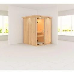 Karibu Systemsauna Norin 68 mm ohne Ofen mit Kranz