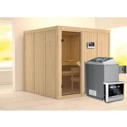 Karibu Systemsauna Rodin 68 mm 9 kW Ofen externe Strg modern ohne Dachkranz
