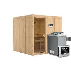 Karibu Systemsauna Rodin 68 mm 9 kW Ofen externe Strg modern ohne Dachkranz