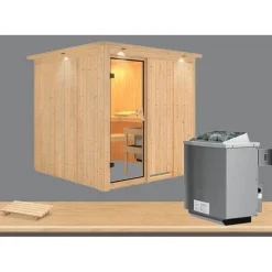 Karibu Systemsauna Rodin 68 mm 9 kW Ofen integr Strg mit Dachkranz