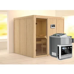 Karibu Systemsauna Rodin 68 mm 9 kW Ofen Bio externe Strg ohne Dachkranz