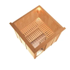 Karibu Systemsauna Rodin 68 mm 9 kW Ofen externe Strg mit Dachkranz