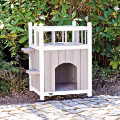 Katzenhütte mit Balkon 45 x 65 x 45 cm grau/ weiß
