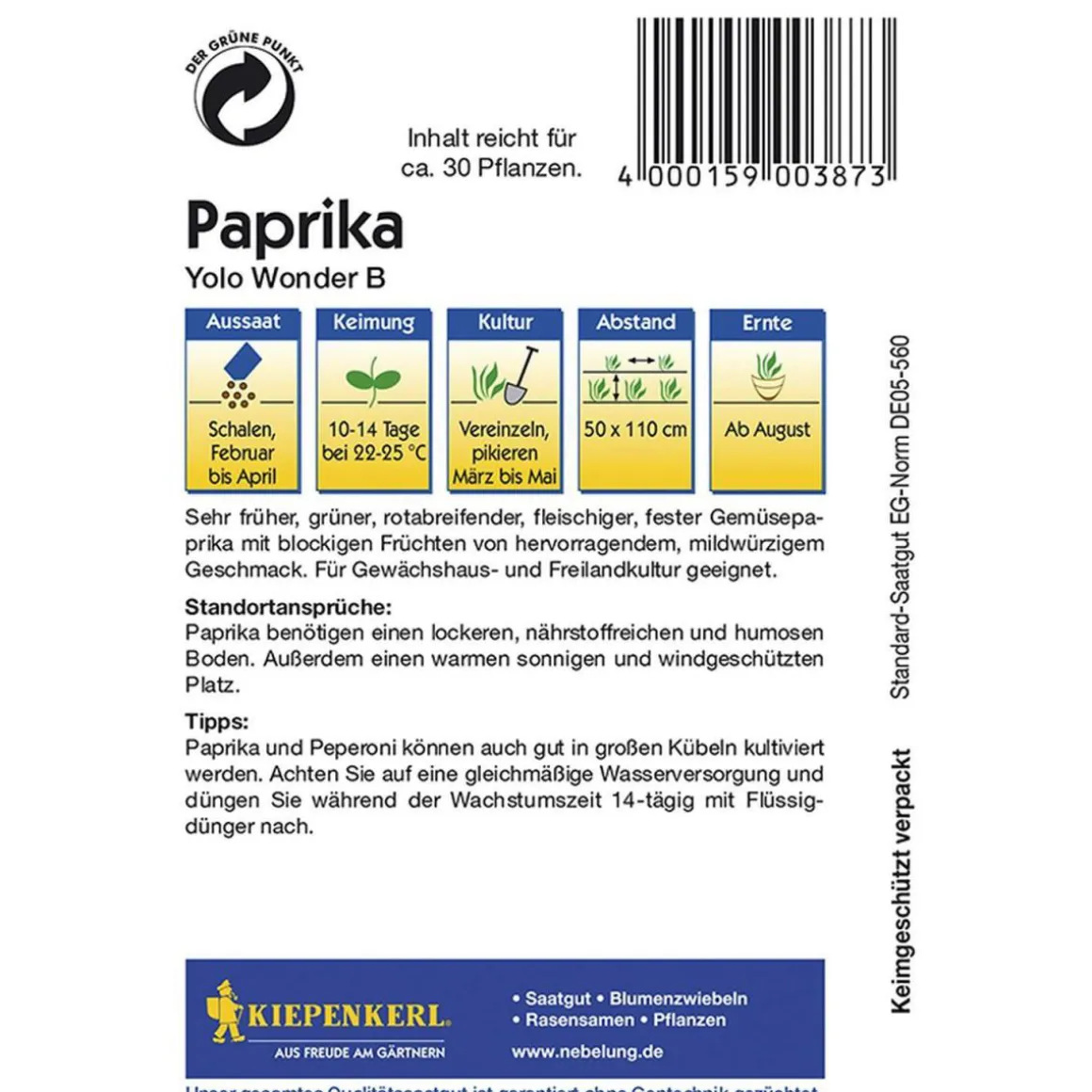 Kiepenkerl Paprika Yolo Wonder B