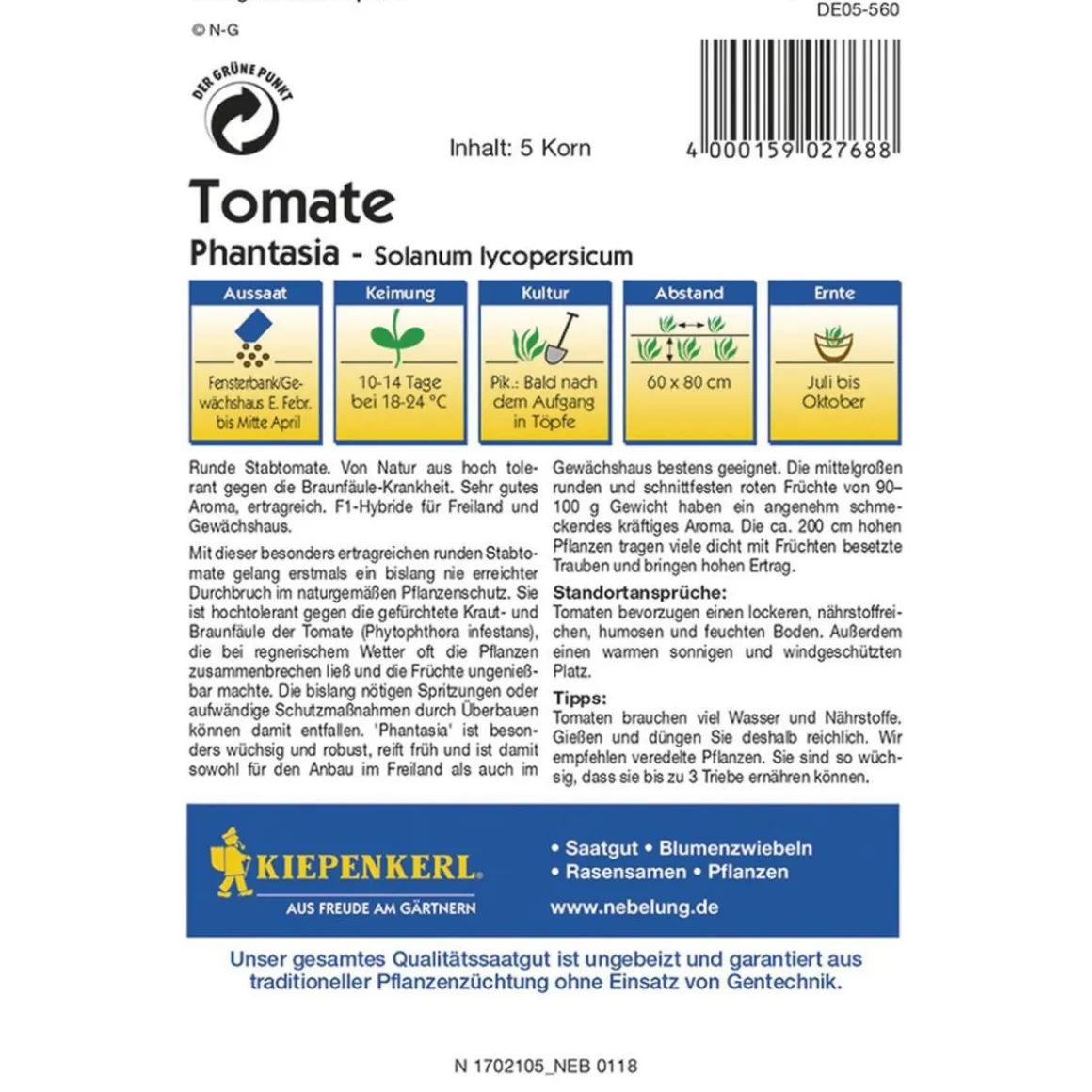 Kiepenkerl Tomaten Stabtomaten Phantasia F1 Profi-Line