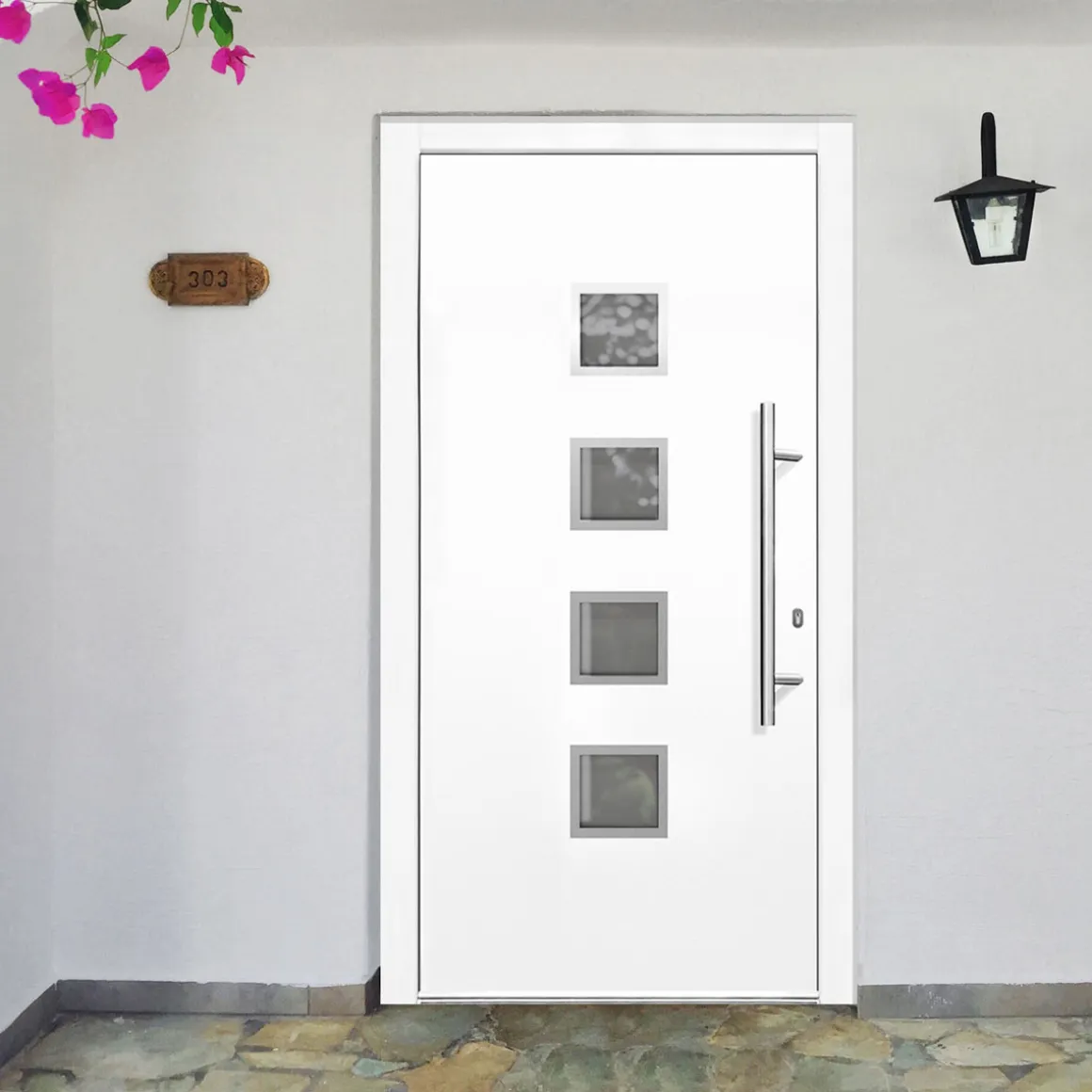 Kunststoff-Haustür Prestige KP08 DIN R weiß 110 x 210 cm