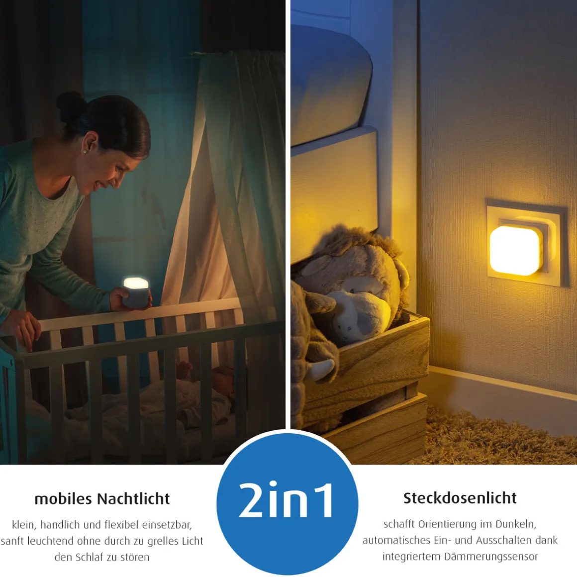 LED-Nachtlicht SleepLight 2in1 hellgrau